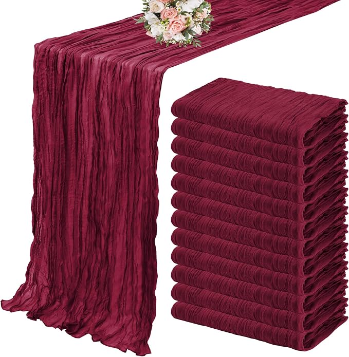 YMHPRIDE 12 Pack Cheesecloth Table Runner 35x120in Burgundy Table Runner | Boho by YMHPRIDE