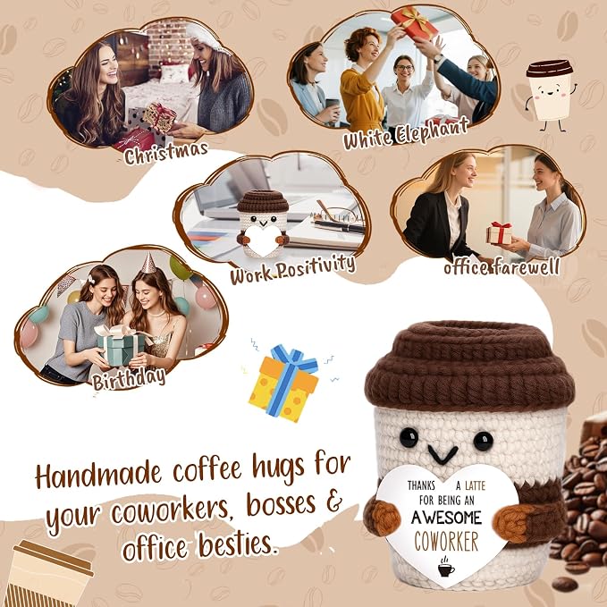Coworker Gifts for Women Men Farewell Gift Positive Crochet Coffee Cup Gift | - Image 5