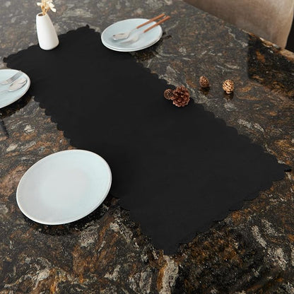 Small Solid Black Farmhouse Scalloped Table Runner 13 x 36 Inchs | Washable - Image 4