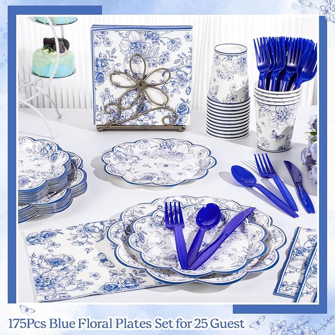 NatNarr Blue Floral Party Supplies Set - Image 5
