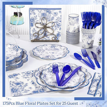 NatNarr Blue Floral Party Supplies Set - Image 5