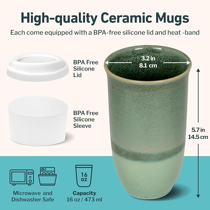 NOVA CERAMICS Coffee Travel Mug – Reusable Coffee – Microwave & Dishwasher Safe - Image 3