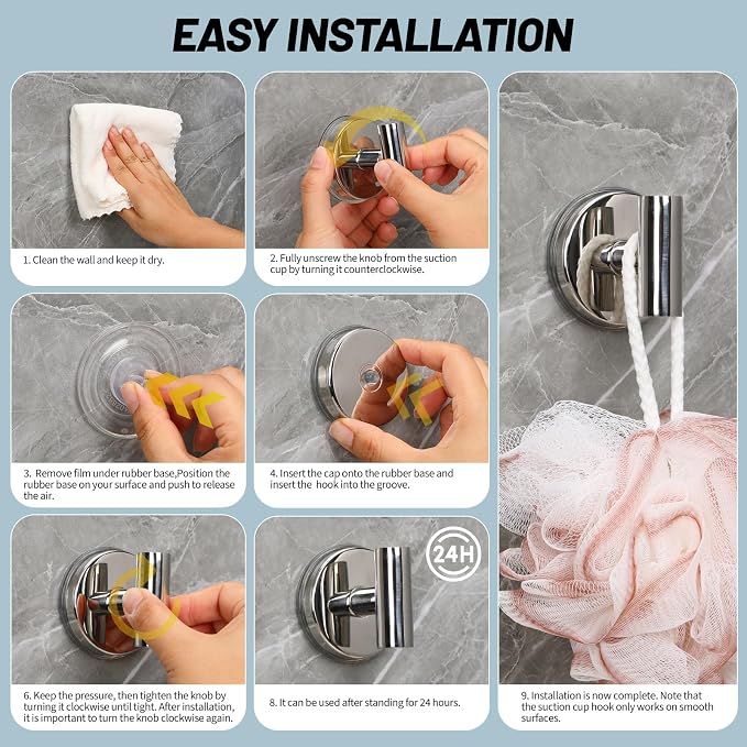 Large 15lb Suction Cup Hooks for Shower, No-Drill Bathroom Towel Hooks for Robes - Image 6