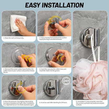 Large 15lb Suction Cup Hooks for Shower, No-Drill Bathroom Towel Hooks for Robes - Image 6