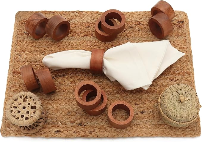 Handmade Acacia Wooden Napkin Rings Set of 12, Wood Napkin Holders - Image 2