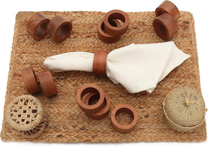 Handmade Acacia Wooden Napkin Rings Set of 12, Wood Napkin Holders - Image 2