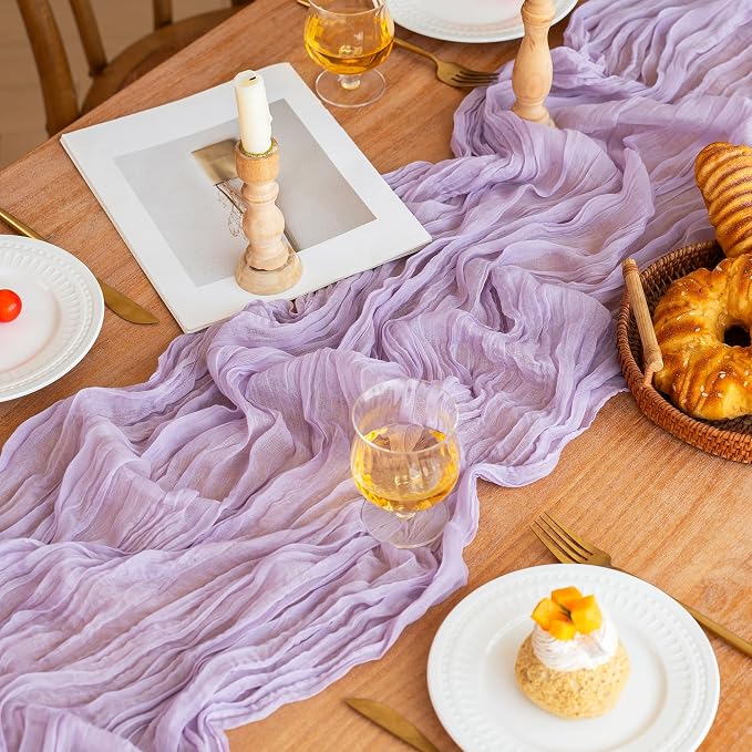 Lilac Cheesecloth Table Runner Wedding Baby Shower Home Boho Decor | 35x120 by FEXIA