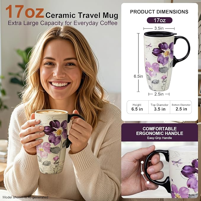 Topadorn Set of 2 Ceramic Travel Mugs - Image 2