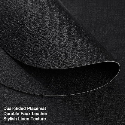 Myir JUN Round Placemats Dual Sided, Faux Leather Place Mats Set of 4 Indoor Placemats for Dining Table Outdoor Placemats Non-Slip Washable Table Mats (Set of 8, Black)