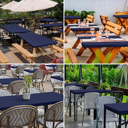 homing 2 Pack Rectangle Table Cloth, Elastic Fitted Fabric Tablecloth Fits for 5 Foot Folding Tables, Washable Table Cover for Picnic, Camping, Indoor & Outdoor (Navy Blue, 30" x 60")