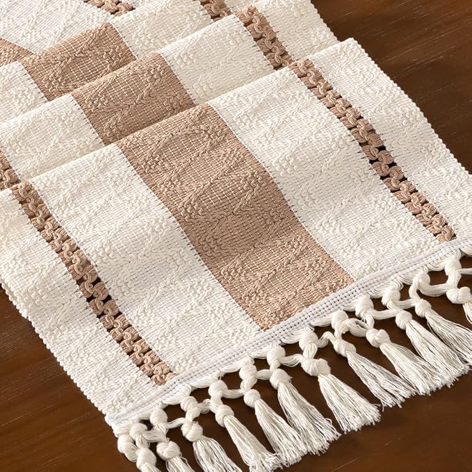DeZerlor Boho Macrame Table Runner Spring Easter Farmhouse Woven Small Table - Image 2