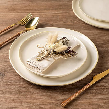 AmorArc Ceramic Dinner Plates Set of 6, 10.5 Inch Handmade Reactive Glaze Stoneware Plates, Rustic Shape Dinnerware Dish Set for Kitchen, Microwave & Dishwasher Safe, Scratch Resistant