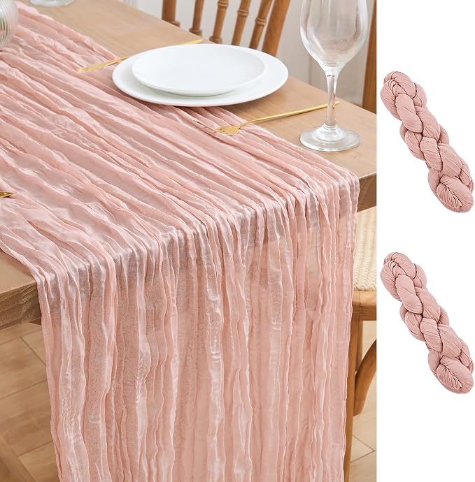 Asee'm 2pcs Cheesecloth Table Runner 120 Inches Dusty Pink Boho Gauze Cheese by Aseem