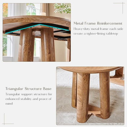 OKD 63" Dining Table for 6-8, Oval Dining Room Table with Triangular Structure Pedestal Stable Base, Curved Table Edge, Circle Kitchen Tables for Dining Room, Kitchen, Light Tree Knot