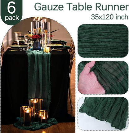 6 Pack Emerald Green Cheesecloth Table Runner 35 x 120 Inch | Boho Gauze Fabric - Image 3