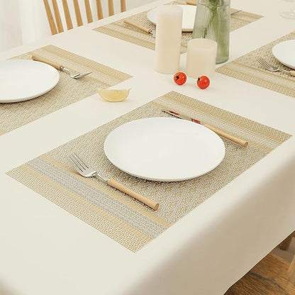 Leetaltree Stardust Yellow Placemats Set of 6 - Heat Resistant Non-Slip Place mats for Dining Table, Washable Durable PVC Vinyl Woven Table Mats（Stardust Yellow, 6）