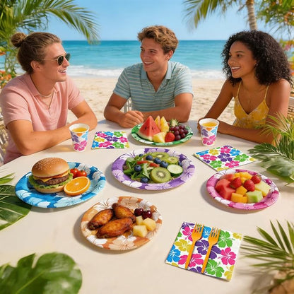 Hawaiian Luau Party Supplies, Tropical Hibiscus Disposable Tableware - Image 8