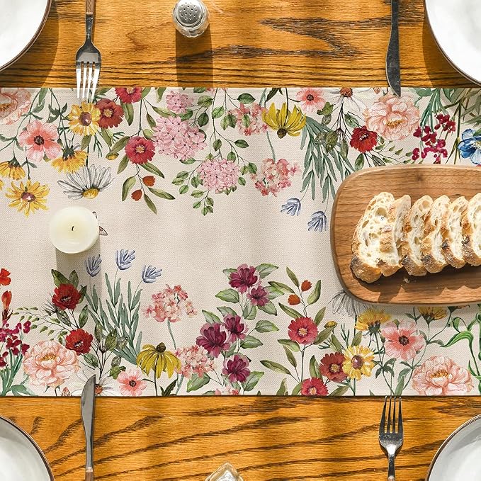 Artoid Mode Plants Floral Butterfly Valentine's Table Runner, Anniversary - Image 7