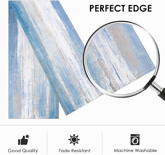 Emvency Table Runner, 13x72 Inch, Abstract Farmhouse Blue | Grey Art Dining - Image 2