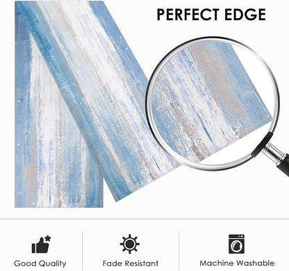 Emvency Table Runner, 13x72 Inch, Abstract Farmhouse Blue | Grey Art Dining - Image 2