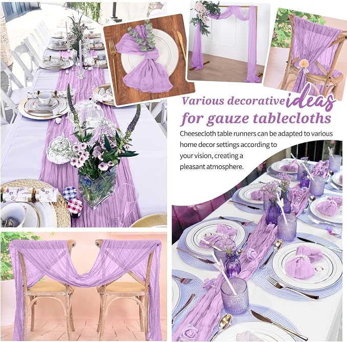 Pesonlook Cheesecloth Table Runner Light Purple, 20 Pack 17.7x108 inch - Image 7