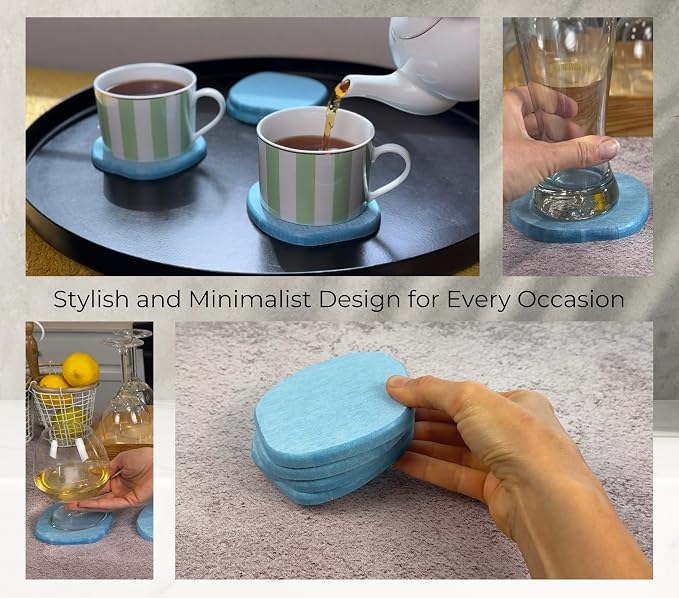 Stone Coasters Set of 4 Ocean Blue, Absorbent Diatomaceous Earth Coastal Decor - Image 2