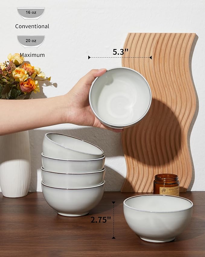 5.3" Cereal Bowls & Dessert Bowls Set of 6-20 Oz Small Bowls - Image 2