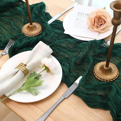 3 Pack Dark Green Cheesecloth Table Runner 120 Inch Boho Wedding Decor | - Image 5