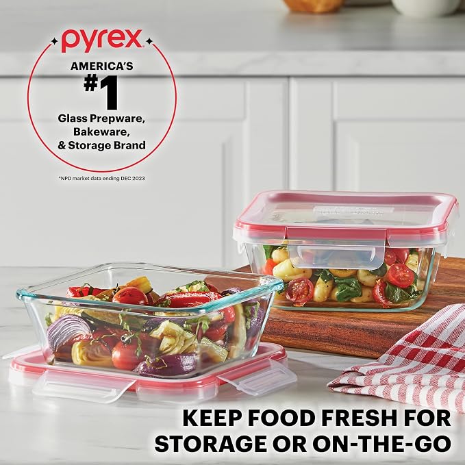 Pyrex Freshlock Mixed Sizes Airtight Glass Food Storage Set | Plastic BPA-free - Image 6