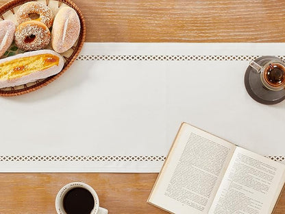 Rustic Burlap Table Runner, Off White Table Runners 60 inches Long | Double - Image 3