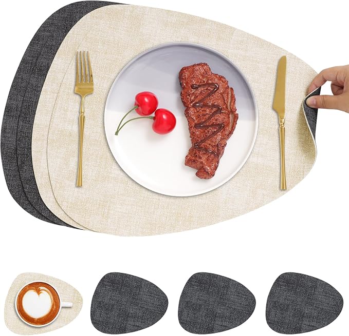 Faux Leather Placemats Set of 4, Dual Sided by Chitomars