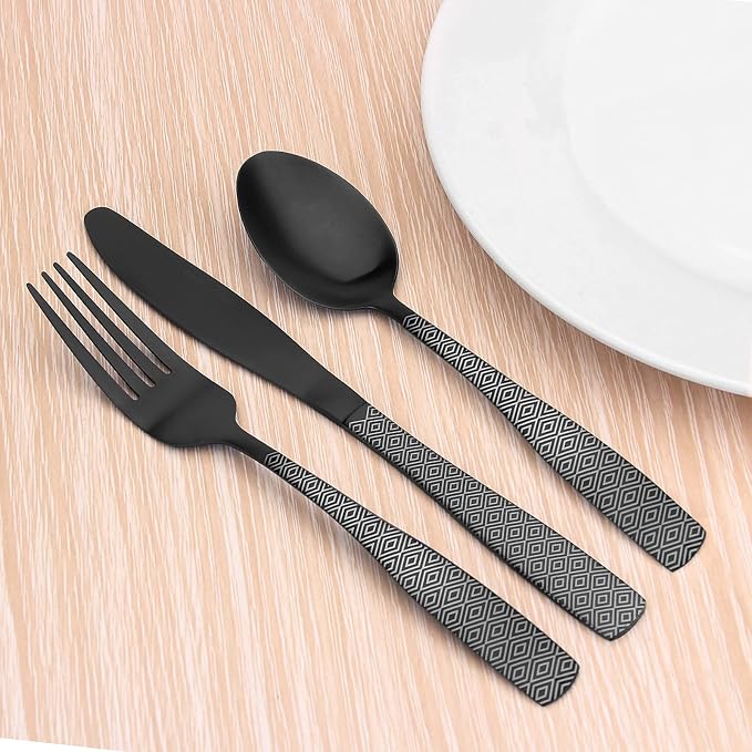 Matte Black Silverware Set, 20-Piece Stainless Steel Flatware Cutlery Set - Image 6