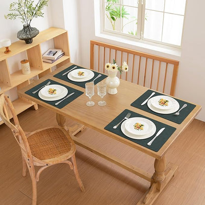 FROMHEART Faux Leather Placemats Set of 8–Waterproof,Heat/Oil Stain-Resistant PU Table Mat–Reversible,Non-Slip,Easy to Clean Place Mats for Kitchen,Dining,Indoor/Outdoor,(Dark Green,11.8" x 17")