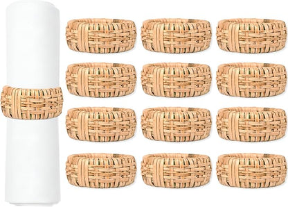 Braided Rattan Napkin Rings, Tan Brown | Woven rattan, napkin holders bulk by CLEENTABLE