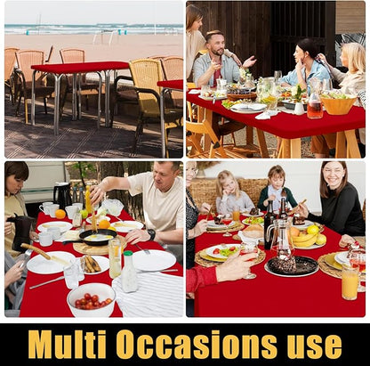 Smiry Rectangle Picnic Table Cloth, Waterproof Elastic Fitted Tablecloths for 8 Foot Tables, Washable Polyester Table Cover for Camping, Indoor and Outdoor (Red, 36"x96")