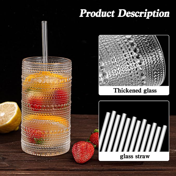 Dingerjar Upgraded Large Capacity 16 oz/480 ml Hobnail Glasses Drinking Set of - Image 4