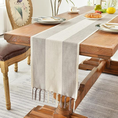 Wracra Linen Table Runner, Stripe Table Runners 90 Inches Long Coffee | - Image 5