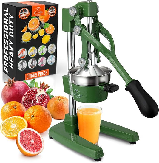Zulay Kitchen Cast Iron Juicer - Easy-to-Clean Heavy-Duty Manual Juicer, Professional Citrus Juicer - Stainless Steel Lemon Squeezer - Manual Citrus Press & Orange Squeezer - Orange Juicer – Green
