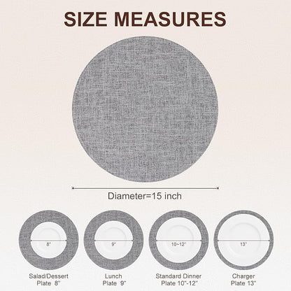 homing 15 Inch Round Cloth Placemats Set of 4, Cotton Linen Blend Washable Table Mats, Farmhouse Dining Place Mats for Indoors & Outdoors, Easy to Clean, Dark Grey