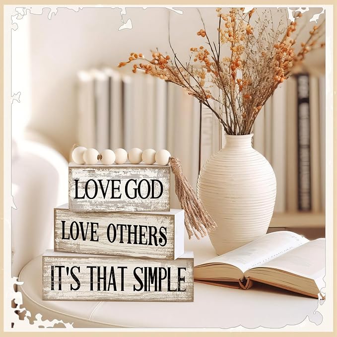 Moucuny 4 Pcs Christian Table Decor Rustic Wooden Block Sign Set - Image 6