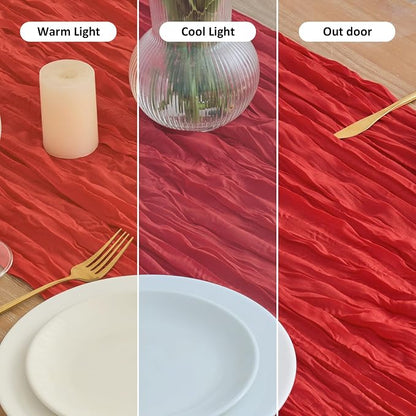 Asee'm 2pcs Red Cheesecloth Table Runner Christmas 10FT Boho Rustic Gauze | - Image 8