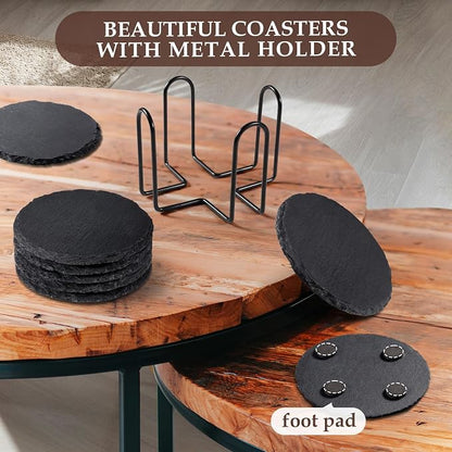 Slate Coasters Set of 8 with Metal Holder, Modern Stone Coasters - Image 2