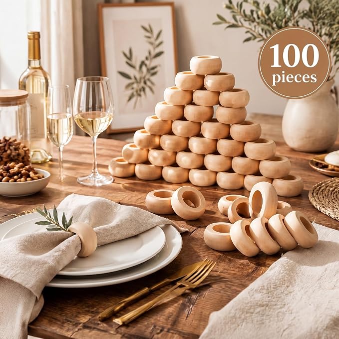 LemonRoad Set of 100 Wooden Napkin Ring Handcrafted Wooden Napkin Holder Rustic - Image 3