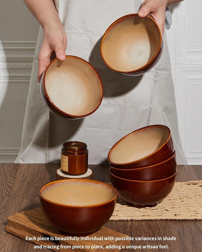Reactive Glaze Bowls Set of 6, Microwave and Dishwasher Safe Bowls, Stoneware - Image 5