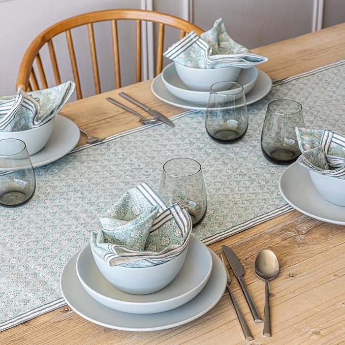 Over&Back 18x108 Hand-Blocked Printed Cotton Table Runner - Image 8