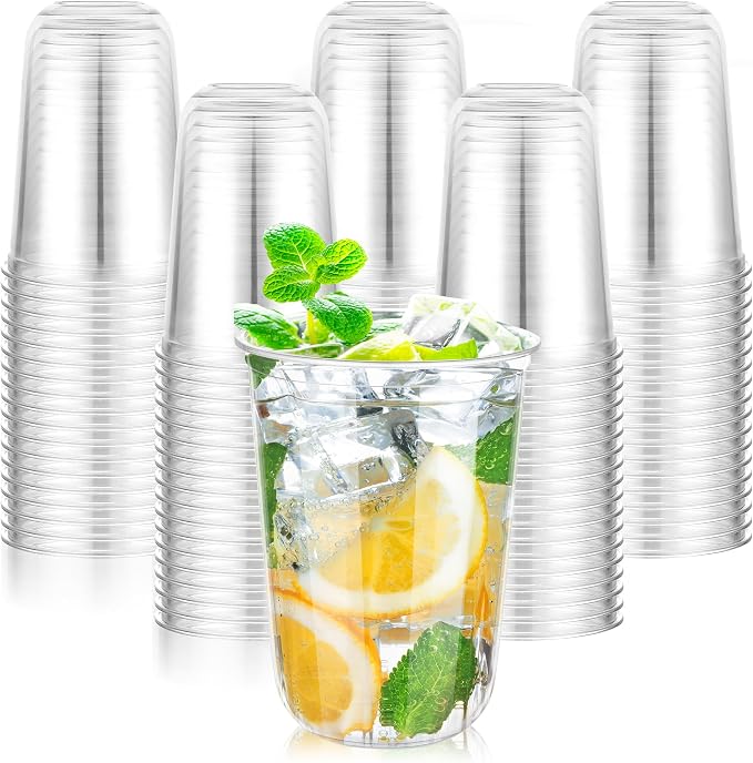 KesaPlan 100 Pcs 16oz Plastic Clear Cups, Disposable Wine Cocktail Glasses | by KesaPlan
