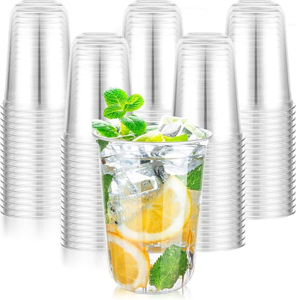 KesaPlan 100 Pcs 16oz Plastic Clear Cups, Disposable Wine Cocktail Glasses | by KesaPlan