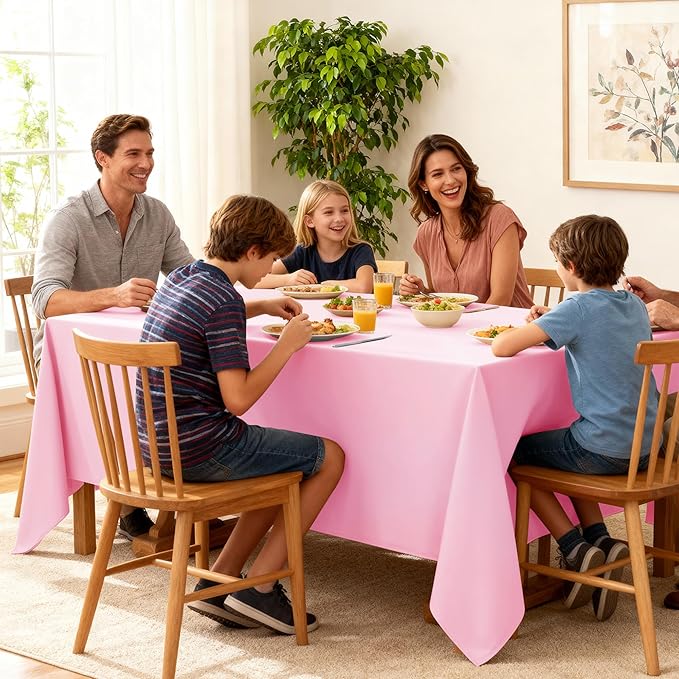 10-Pack Pink Tablecloths for Rectangle Tables, 70 x 108 Inches, Stain-Resistant Polyester Fabric for 6 Foot Tables - Washable Table Covers for Weddings, Banquets, Birthday Parties, Events
