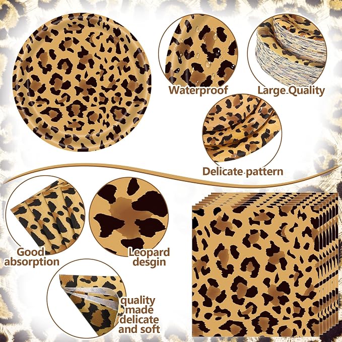 Funnymoom 250 Pcs Leopard Print Plates Napkins and Cups Cheetah Print Party - Image 3