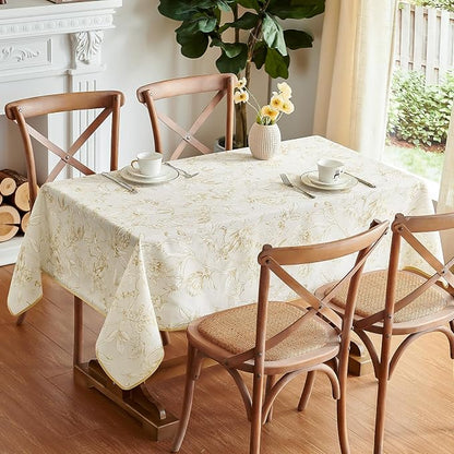 jinchan Yellow Floral Linen Rectangle Table Cloth 50 x 70 Inch | Soft floral - Image 2